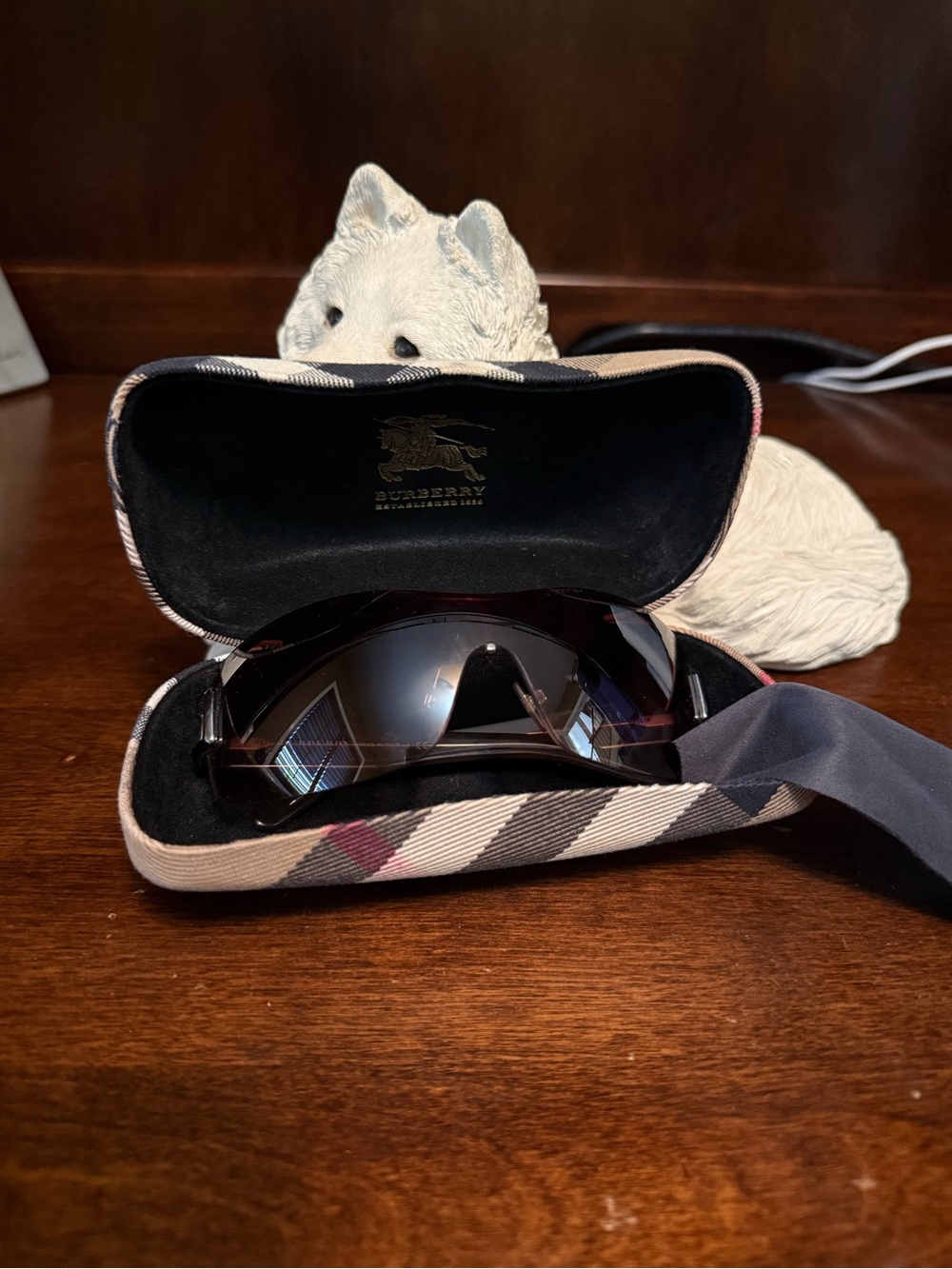 Burberry Dark Tortoise Shield Sunglasses with Plaid Case